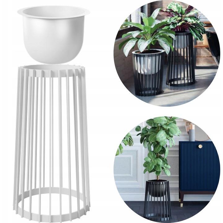 Ghiveci inalt dublu Standy 54H, DIKEL, 24x30cm, alb, set cu suport interior