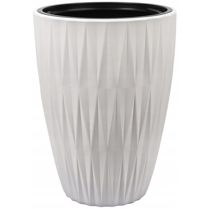 Ghiveci decorativ CARO SLIM, alb, 29x39cm, cu insertie detasabila, mrozoodporan, pentru interior si exterior