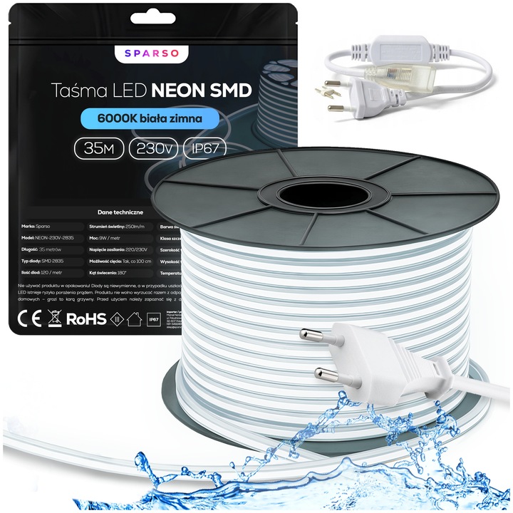 Set Benzi LED Neon 230V Sparso 35m Alb Rece 6000K Wodoodporna