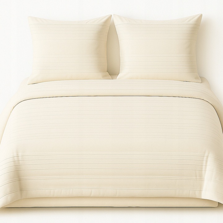 Set lenjerie de pat, 200x200 cm, 2 perne 80x80 cm, bumbac washed, crem