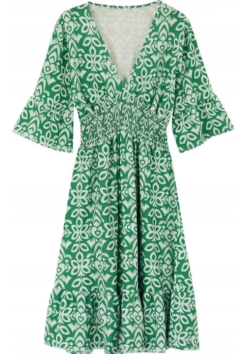 Rochie maxi, mozaic verde, maneci 3/4, casual, pentru femei, M INTL