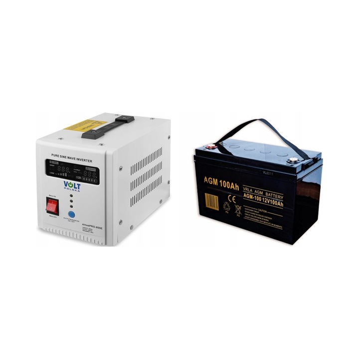 Set UPS VOLT SINUS PRO 800 E + acumulator VOLT VRLA AGM 12V 100Ah, 800W, 500W, 12V, 237x170x146mm