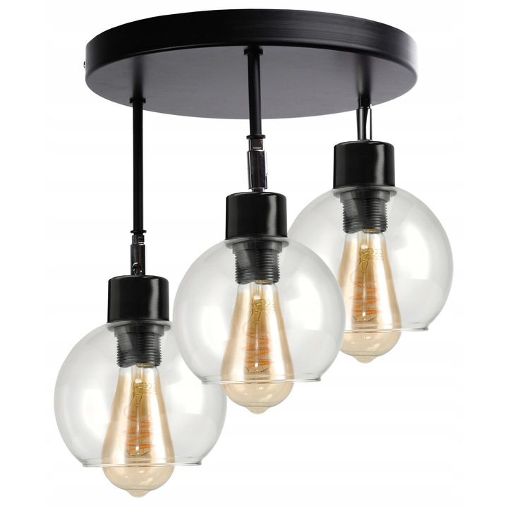 Lustru Berge LED 3x E27, design regulabil, transparent, 30cm