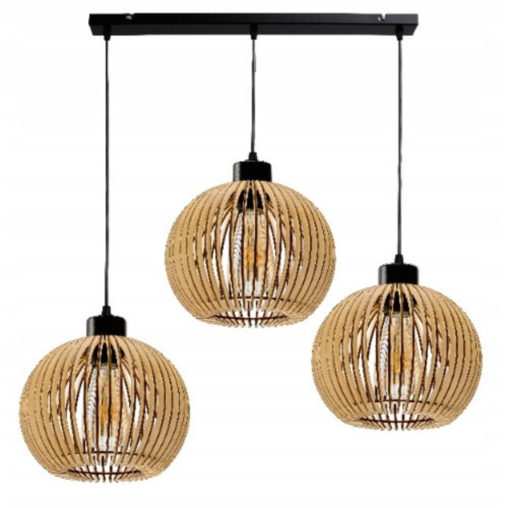 Lustra Berge, LED 3xE27, design din lemn, dimensiuni 60cm, negru, pentru interior