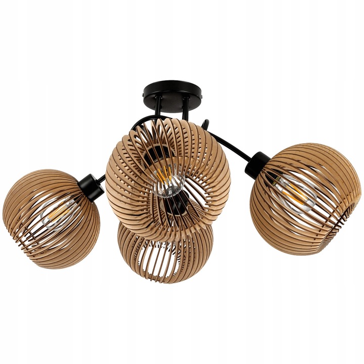 Lustru Berge, model Loft, 4XE27, design neobisnuit, lemn, interior