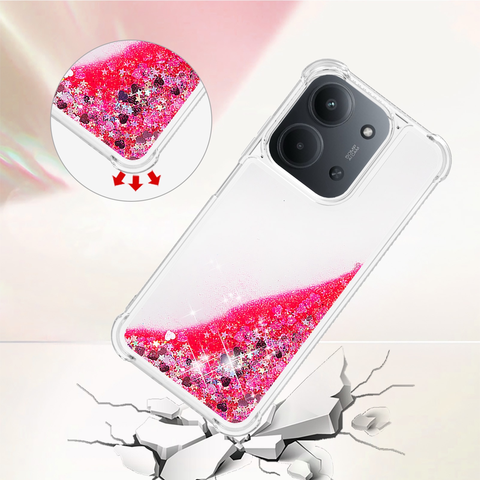 Husa pentru Xiaomi Redmi 15C cu lichid si sclipici, transparenta, efect 3D, antisoc