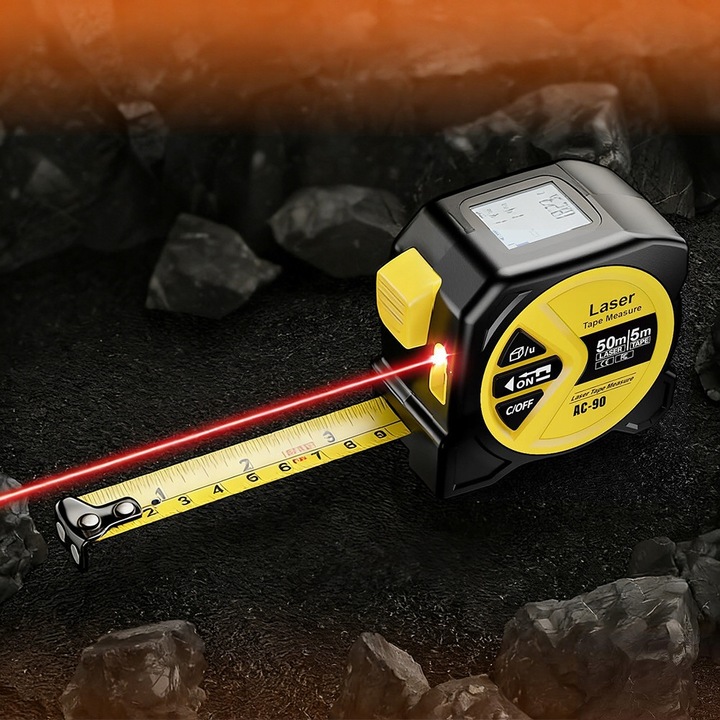 DALMIERZ LASER 50M, 5M BANDA MASURARE, DISPLAY LCD 2 in 1
