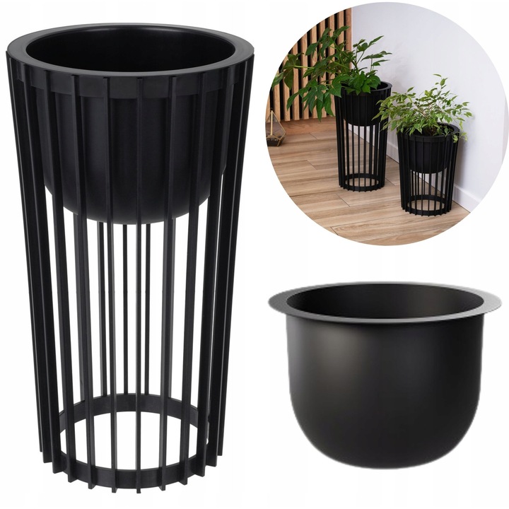 Ghiveci inalt dublu Standy 54H, DIKEL, 24x30cm, plastic, set cu suport interior