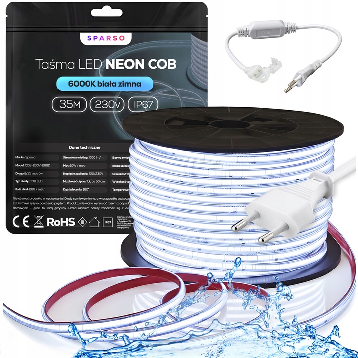 Set Benzi LED COB 230V 35m Alb Rece 6000K Wodoodporna