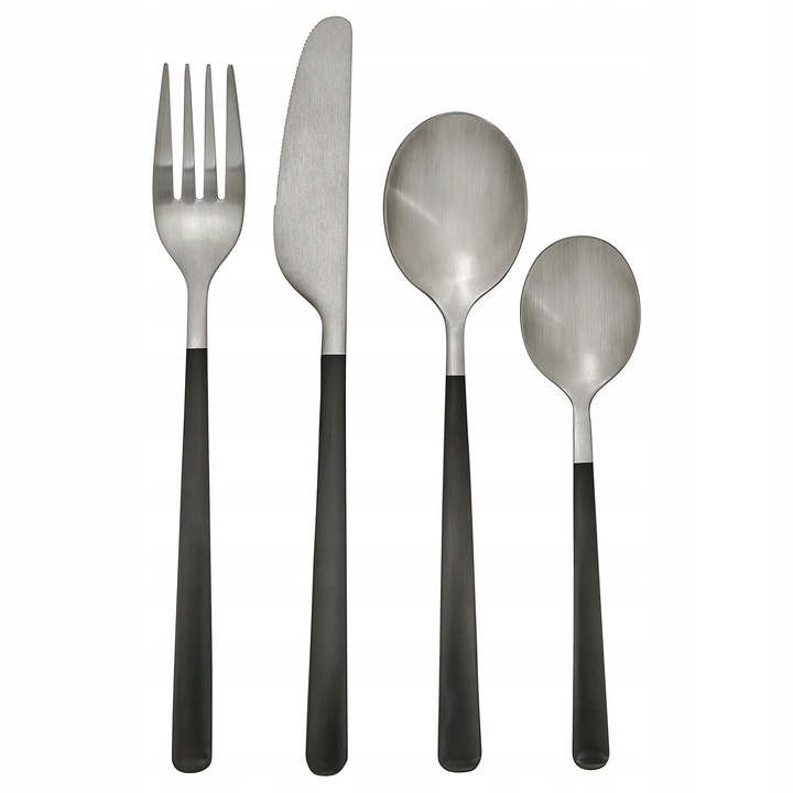 Evőeszközkészlet 24 darabos, LOFTESRIK, szatén rozsdamentes acél, fekete, 6 személyes