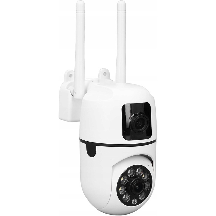 Camera de supraveghere WiFi cu obiectiv dublu 2x2MP, alb, pentru interior, detectare miscare