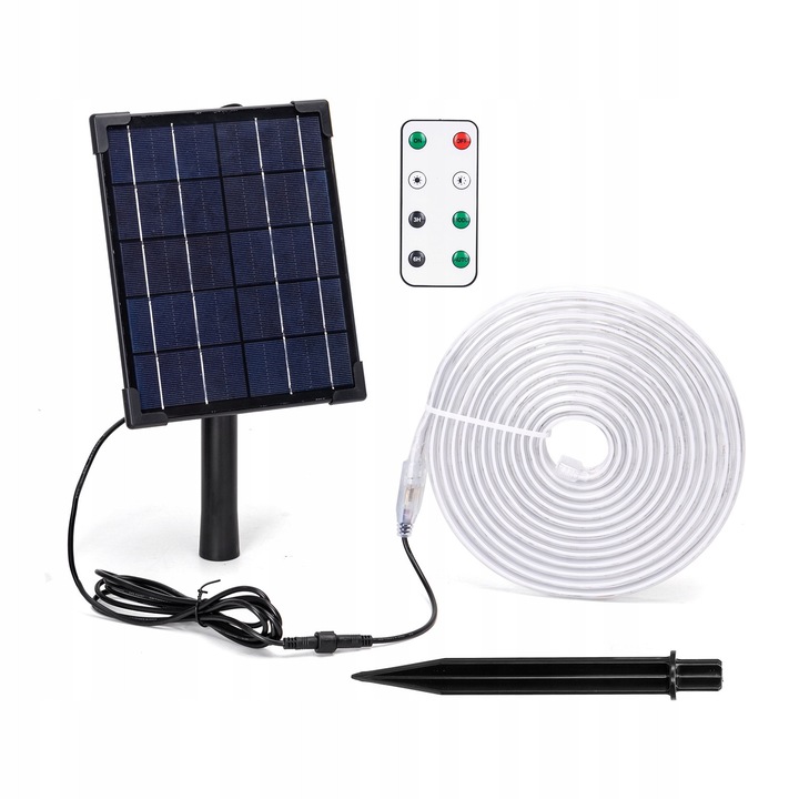Banda LED solara 5m 50W RGB, 500 lm, IP65, cu panou solar si acumulator, set complet