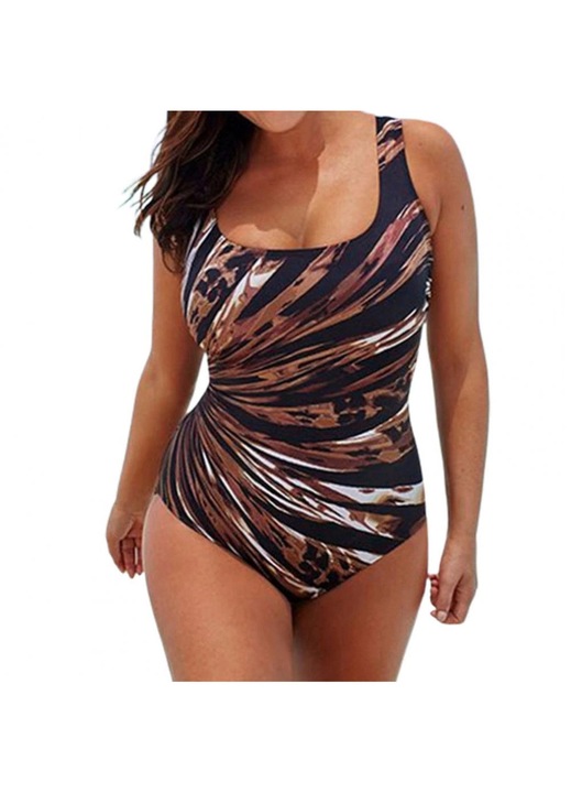 Costum de baie intreg, modelator, negru-maro, pentru dama, dintr-o singura piesa, XL INTL