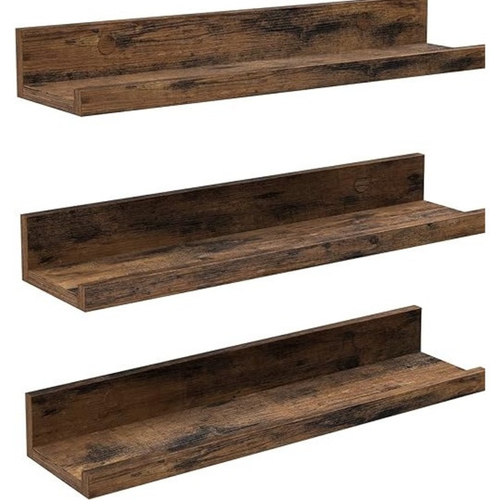 Set 3 rafturi suspendate Songmics, 38cm, culoare brown vintage, capacitate 5kg fiecare