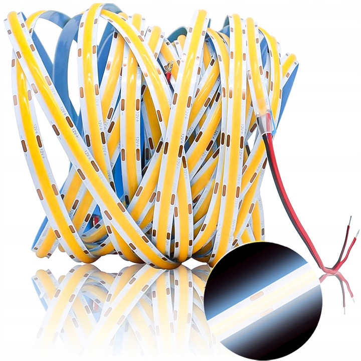 Banda LED COB 12V 12W/m, Lokta, alb rece 5700K, 5m, autoadeziva