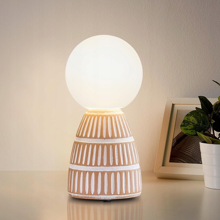 Veioza cu baza ceramica si abajur din sticla, 25cm