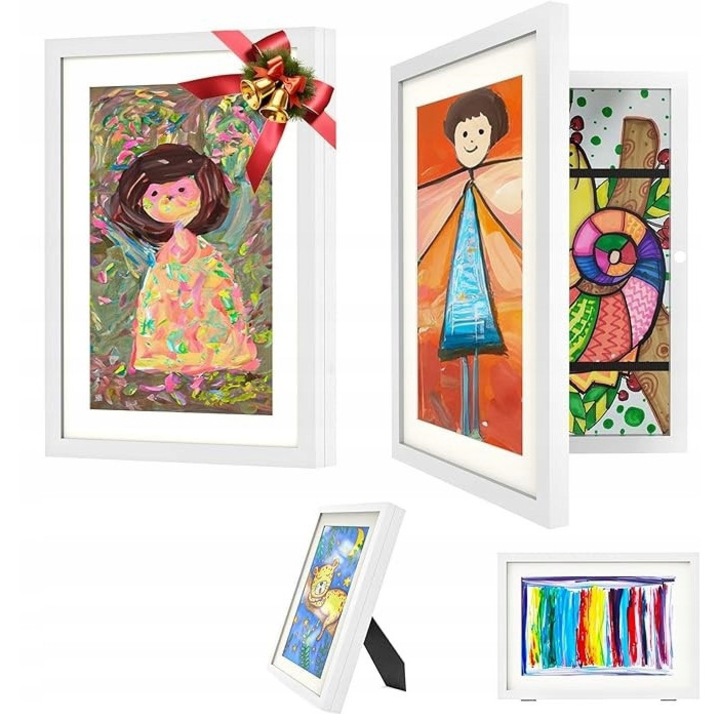 Set 2 rame foto A4 pentru desene si proiecte artistice, alb, MDF