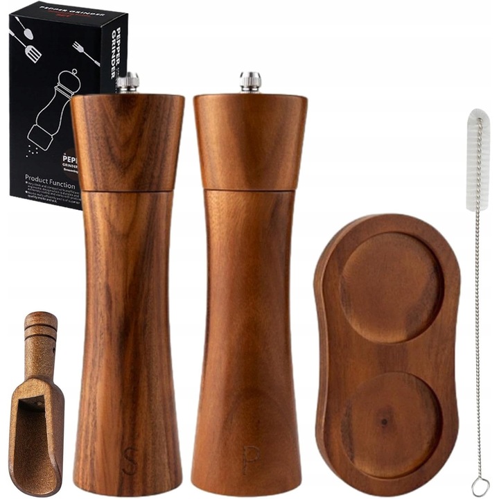Rasnita manuala din lemn, set pentru sare si piper