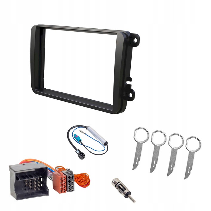 Set montaj radio 2 DIN, rama neagra, pentru Volkswagen Golf, Scirocco, Eos, Caddy, Tiguan, Leon, dimensiuni 102x184mm