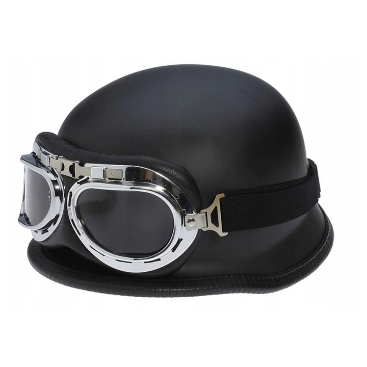 Casca moto retro Awina, set cu ochelari si vizor, negru mat, L