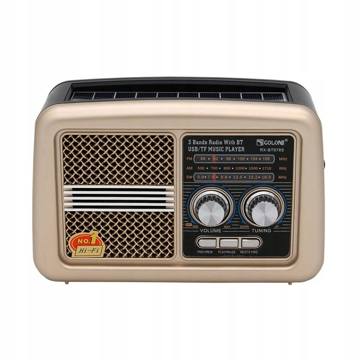 Radio de urgenta Golon, multifunctional, alimentare solara, 10 ore autonomie, aurie, 200x120x90mm