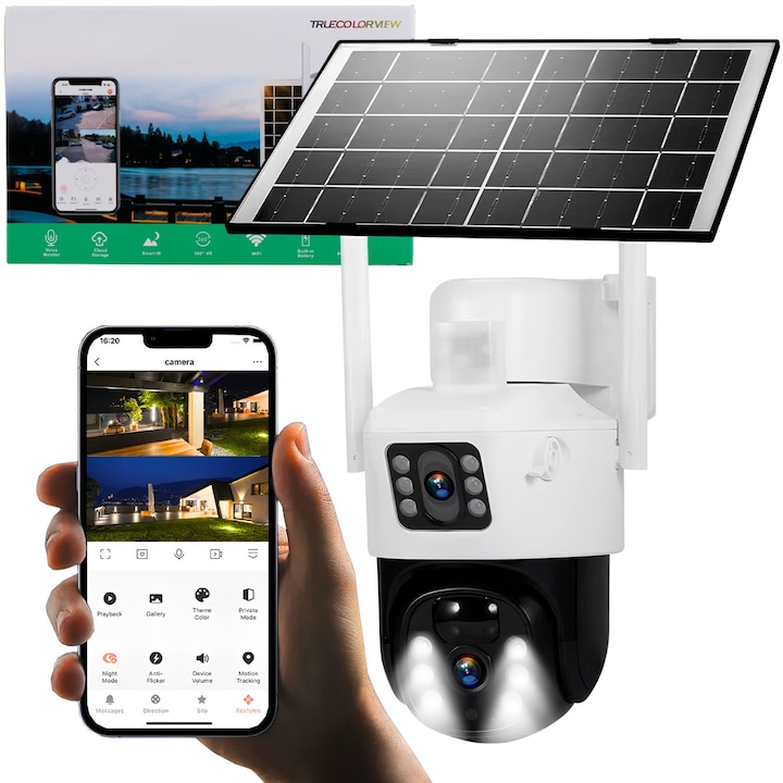 Камера за наблюдение, 6MP, UHD, бяла, със соларен панел 7W, 4G LTE, WiFi