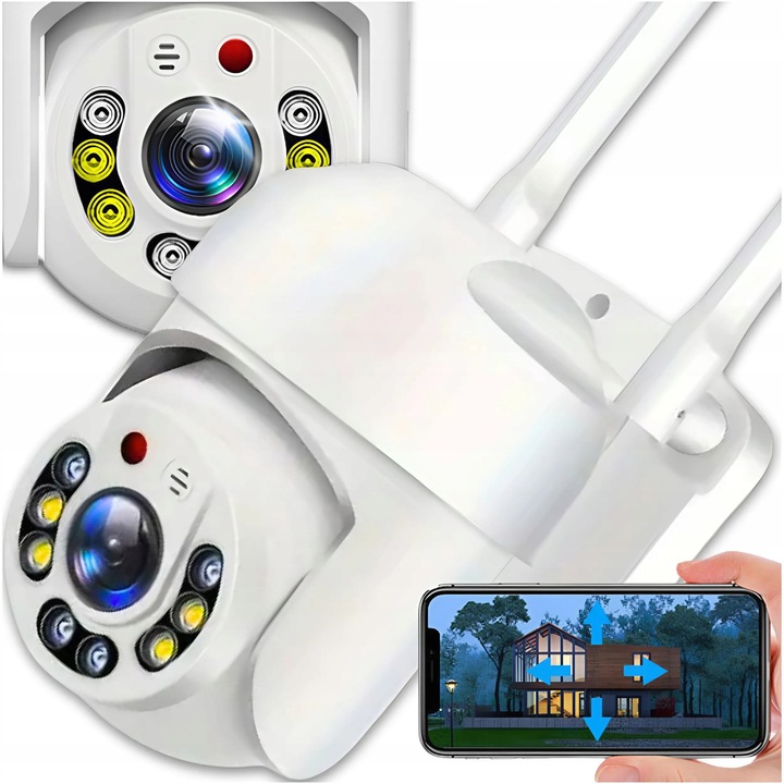 Camera de supraveghere Wi-Fi IP Smart Care Life, Full HD 2MP, rotire 355°x90°, detectie miscare, card microSD, IP66