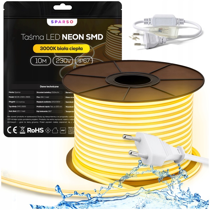 Set Benzi LED Neon 10m 3000K Alb Cald Wodoodporne cu Alimentator
