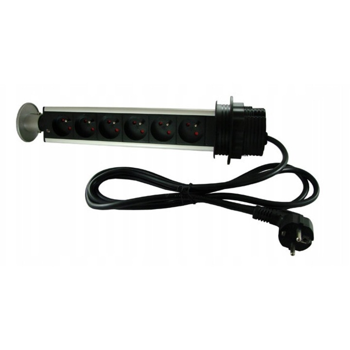 Prelungitor Brolux, 6 gniazd, 2m, cu sistem push&pull, 230V, 3680W