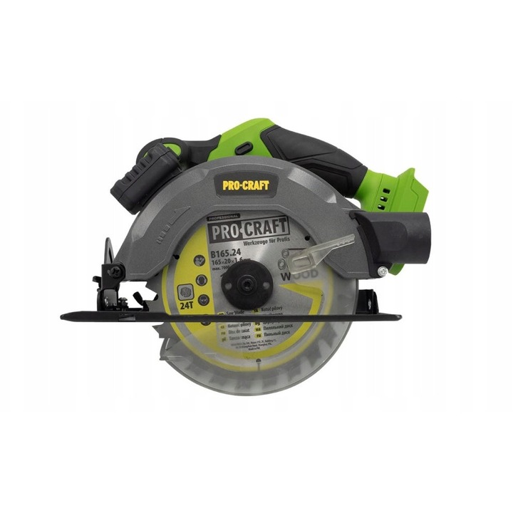 Fierastrau electric Procraft, pila circulara, 165mm, 20V, baza din aluminiu, greutate 2,1kg, set cu disc si cheie de montaj