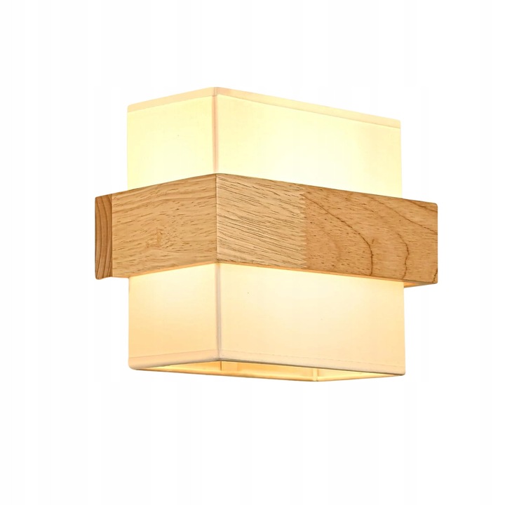 Kinkiet din lemn natural cu abajur din tesatura, stil retro, 22x13x19,5cm, set complet