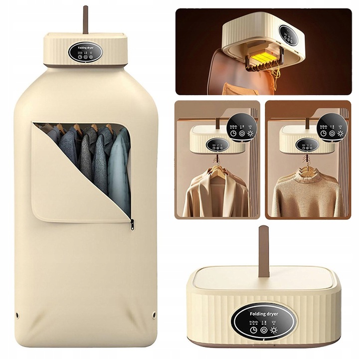 Uscator de rufe electric, portabil, 600W, 2 viteze, 3 trepte temporizare, bej, 28,5x22x11,5cm