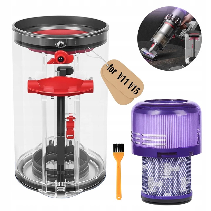 Set pojemnica de praf si filtru de schimb pentru aspirator Dyson V11 V15, compatibilitate SV14 SV17 SV15 SV22, usor de utilizat