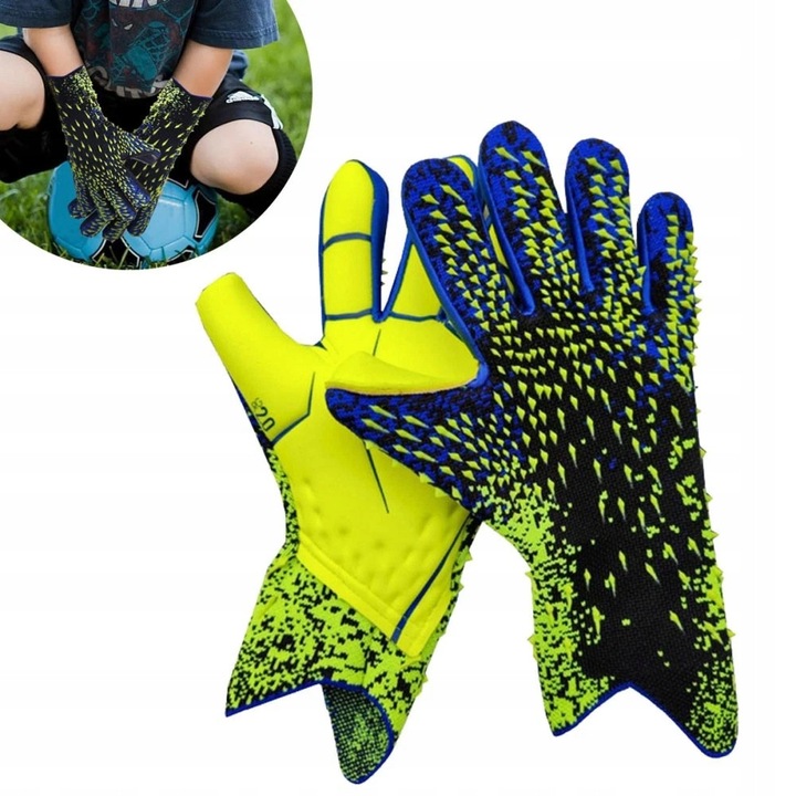 Focilabda kesztyű fiataloknak, edzéshez, erős tapadás, zöld-kék, 7-es méret