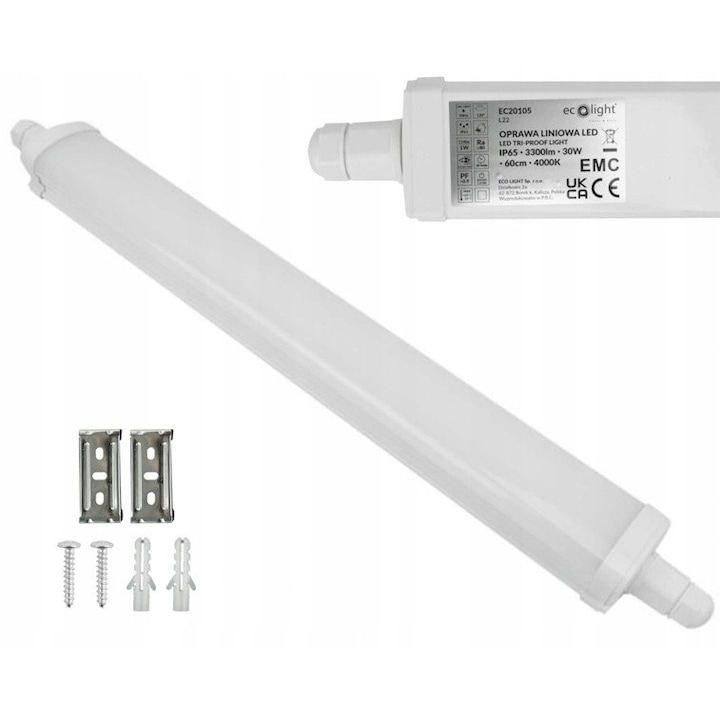 LED világítótest 30W 60cm 3300lm 4000K IP65, Fehér
