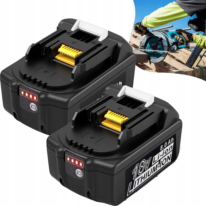 Set 2 acumulatori 8,0 Ah 18V cu display LED