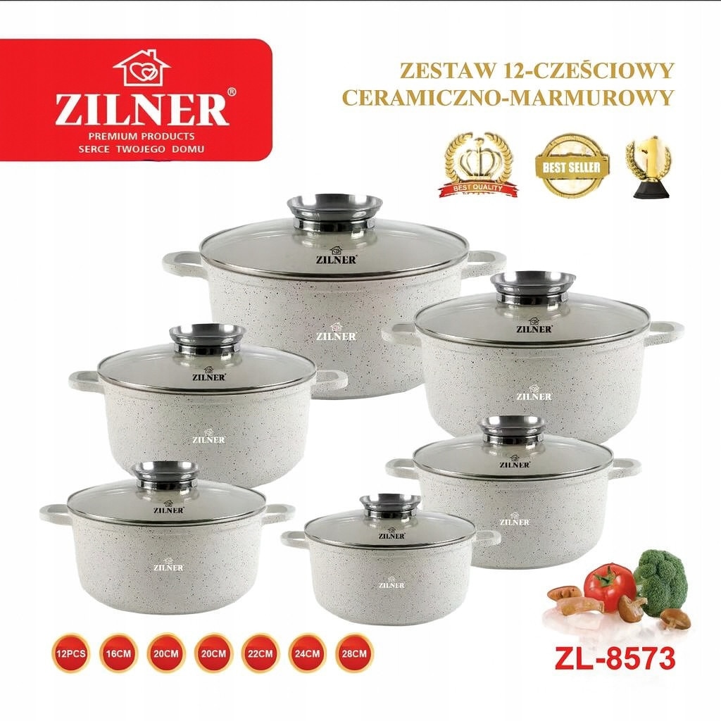 Set oale ZILNER ZL-8573 12 piese ceramica-marmura, alb, compatibil
