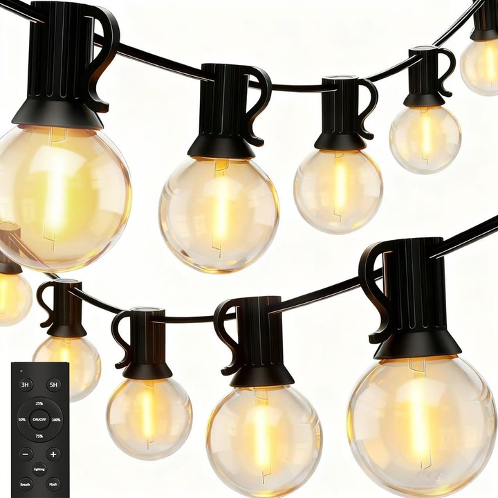 Girlanda luminoasa 30m, 50 becuri LED G40, cu telecomanda, set