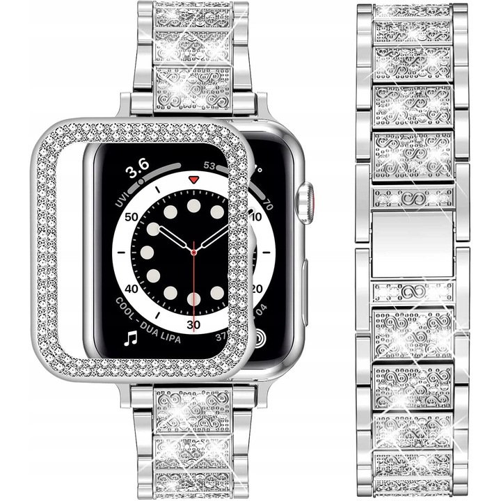 Pasek pentru Apple Watch 6 SE2 / SE 5 4, bratara cu etui stralucitor, argintie, 44MM