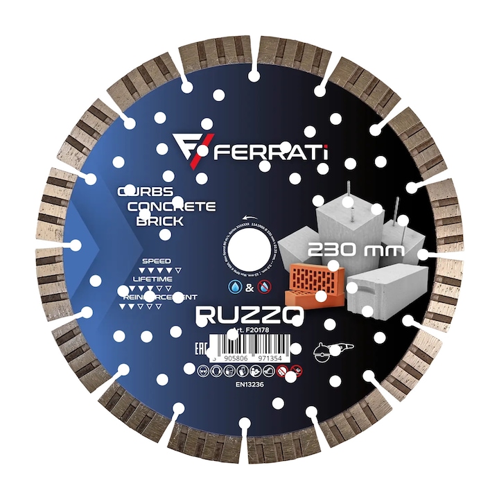 Tarcza de taiere Ferrati RUZZO 230mm, 16 segmente, pentru beton si materiale de constructii