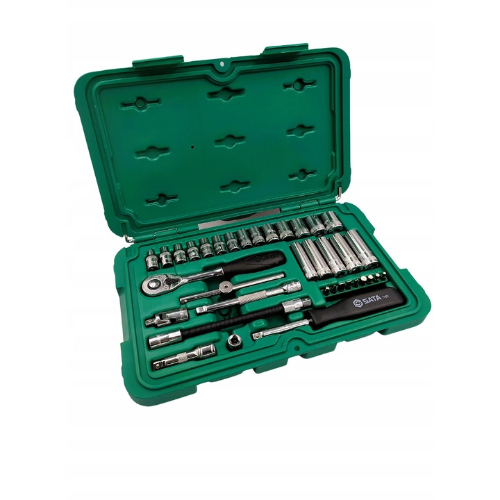 Set chei tubulare 36 piese SATA, valiza, accesorii, multicolor