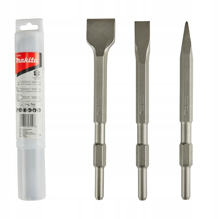 Set 3 dalti si varfuri HEX, Makita, 17mm, hexagonal, argintiu