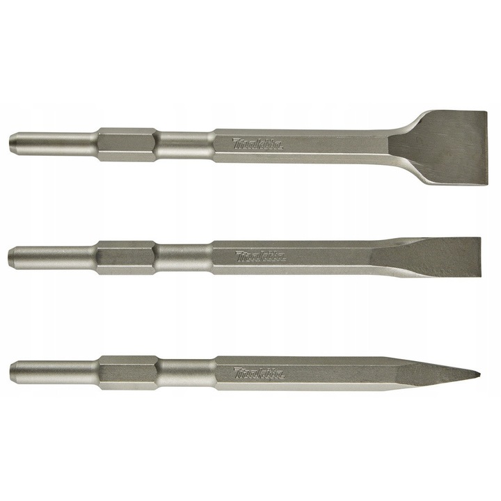 Set 3 dalti si varfuri HEX, Makita, 17mm, hexagonal, argintiu