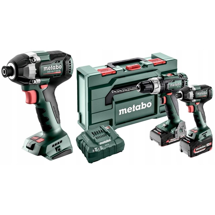 Set Combo Metabo 18V - Wiertarko-wkretarka BS 18 L, Zakretak SSD 18 LT 200 BL, 2 acumulatori, valiza