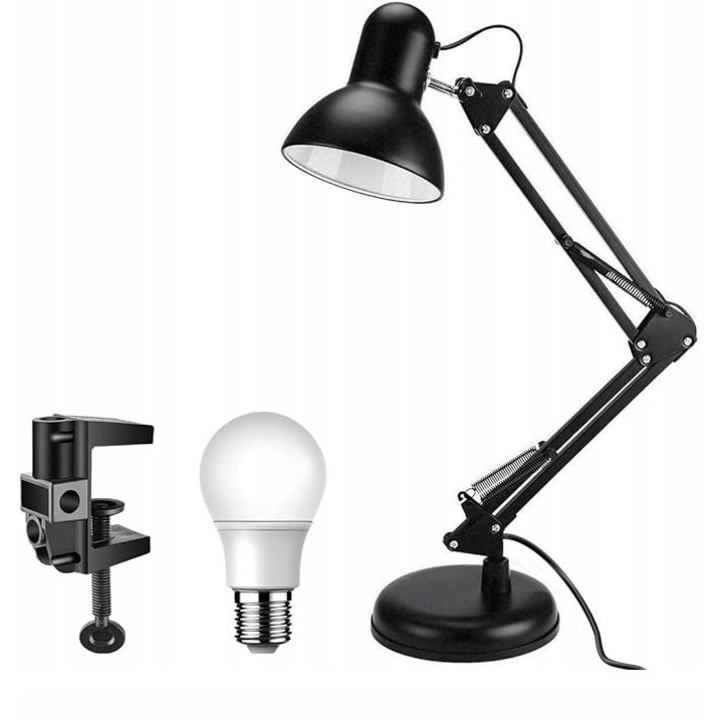 Veioza birou, lampa Ioft, neagra, brat rotativ