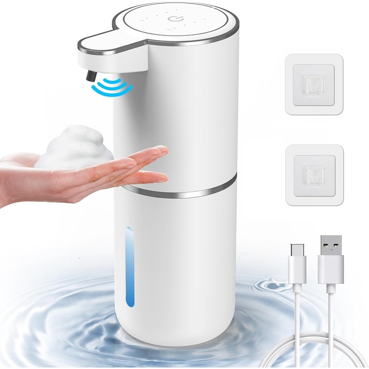Automata habszappan adagoló, fehér, 380 ml, IR szenzorral, falra vagy asztalra szerelhető