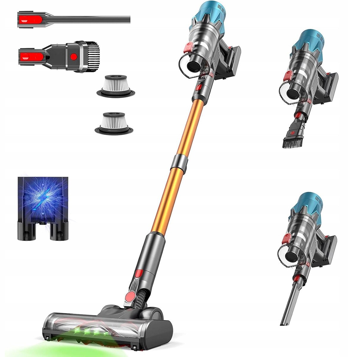 Aspirator fara fir V18, 55 KPA/550 W, 1,5 l, 3 moduri de putere, culoare multicolor, set complet