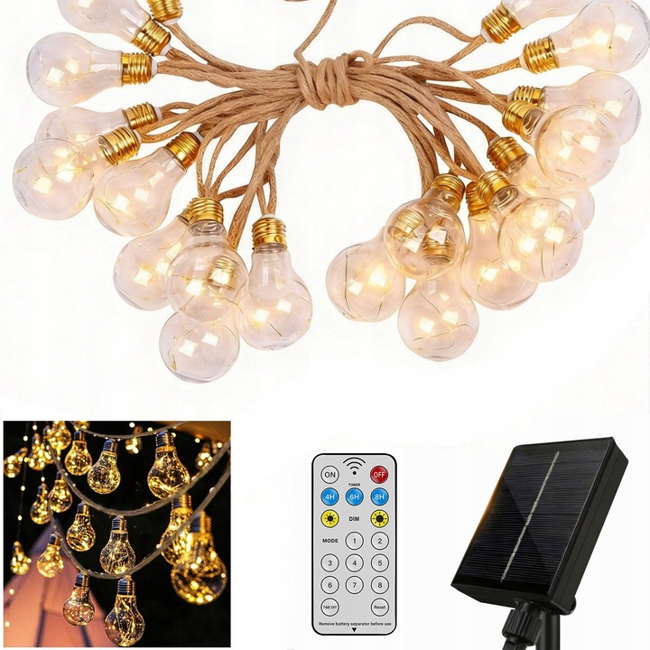 Napelemes fényfüzér 20 LED izzóval, 12.5m, többszínű