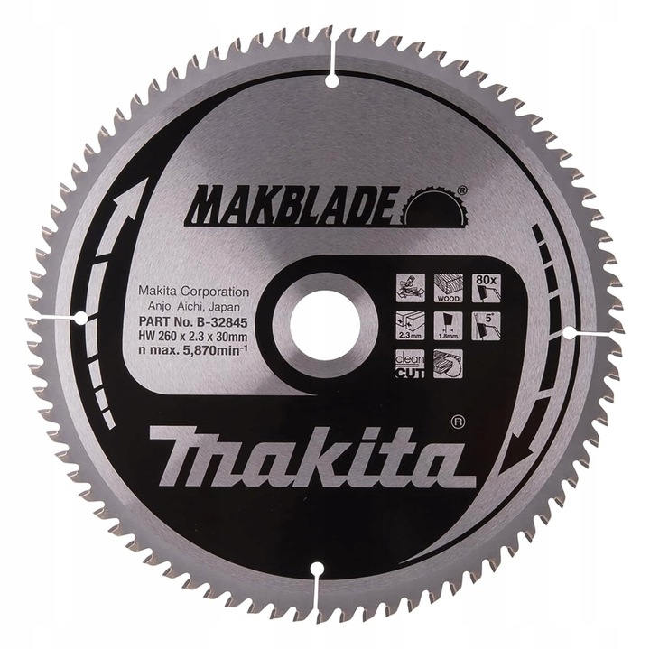 Tarca de taiere Makita B-32845, 260x30mm, 80 dinti, pentru lemn