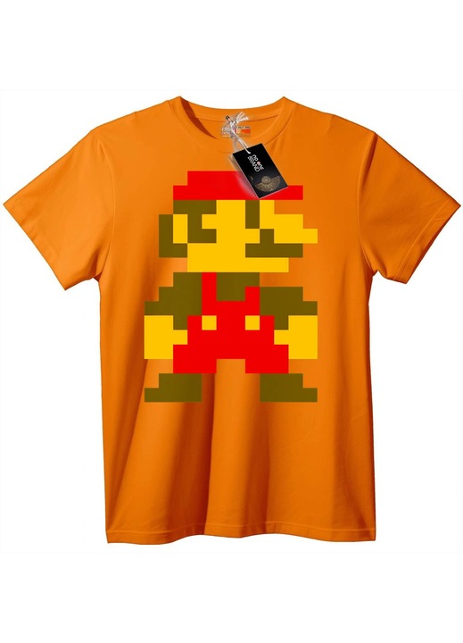 Tricou Retro Mario Pixel Art, Portocaliu